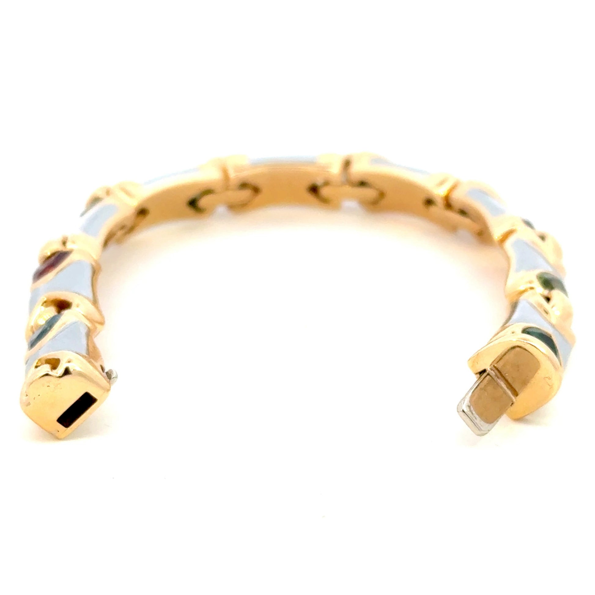 Bulgari Italy 1980s 18KT White & Yellow Gold Tourmaline "Doppio Cuore" Bracelet back