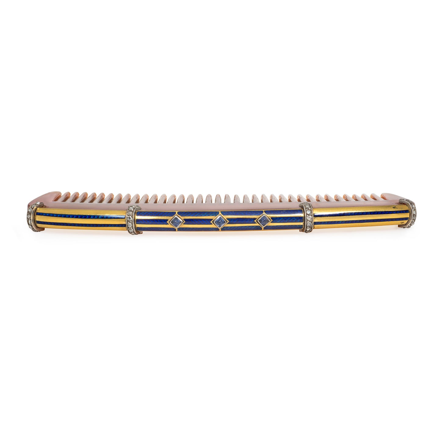 Cartier Art Deco 18KT Yellow Gold Pink Diamond, Enamel & Sapphire Hair Comb top