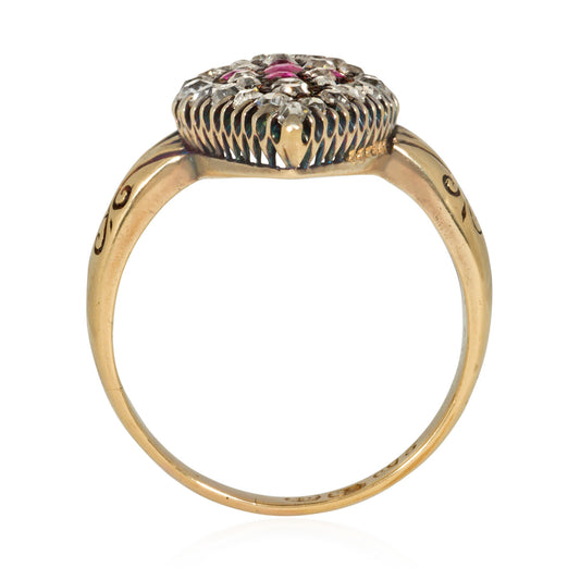 Victorian Silver & 18KT Yellow Gold Diamond & Ruby Ring profile