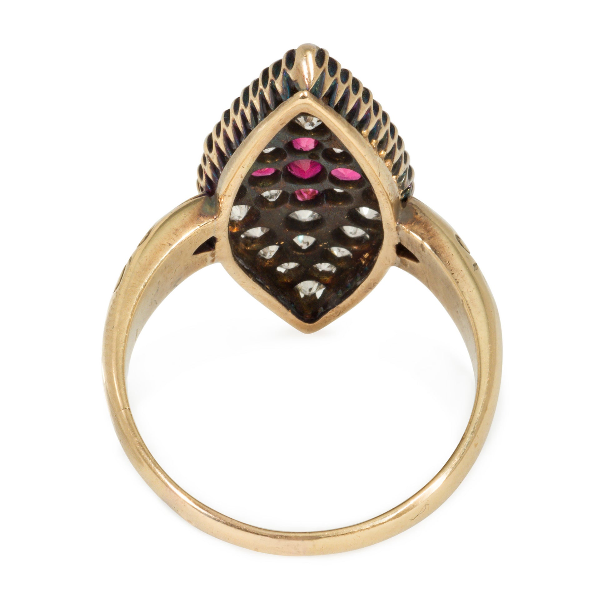 Victorian Silver & 18KT Yellow Gold Diamond & Ruby Ring back