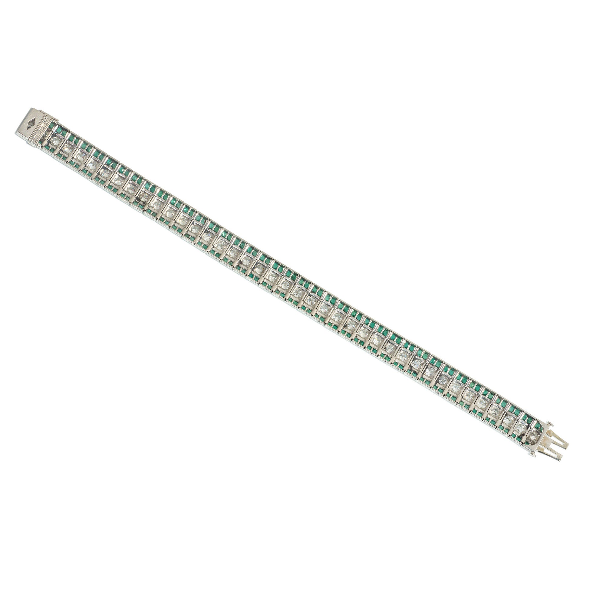 Art Deco Platinum Diamond & Emerald Bracelet back