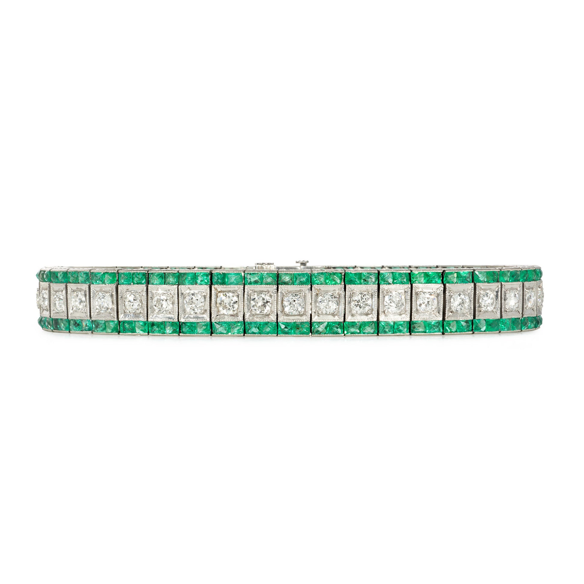 Art Deco Platinum Diamond & Emerald Bracelet front