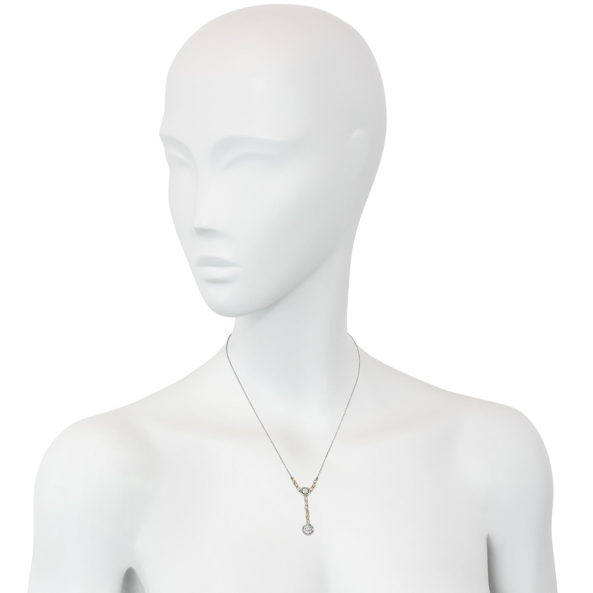 Art Deco Platinum & 18KT Yellow Gold Diamond Necklace on neck