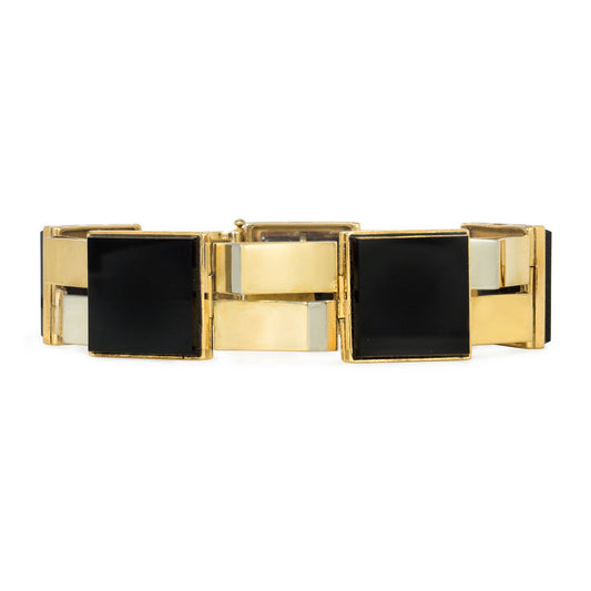 French Art Deco 18KT Yellow Gold Onyx Bracelet front