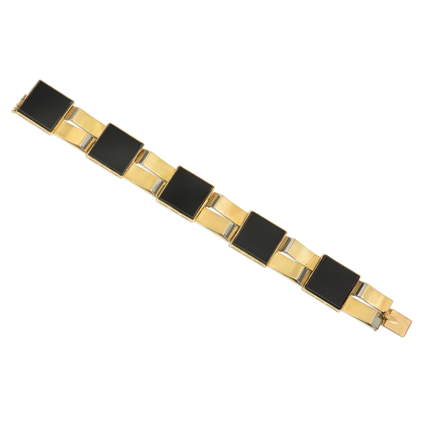 French Art Deco 18KT Yellow Gold Onyx Bracelet front