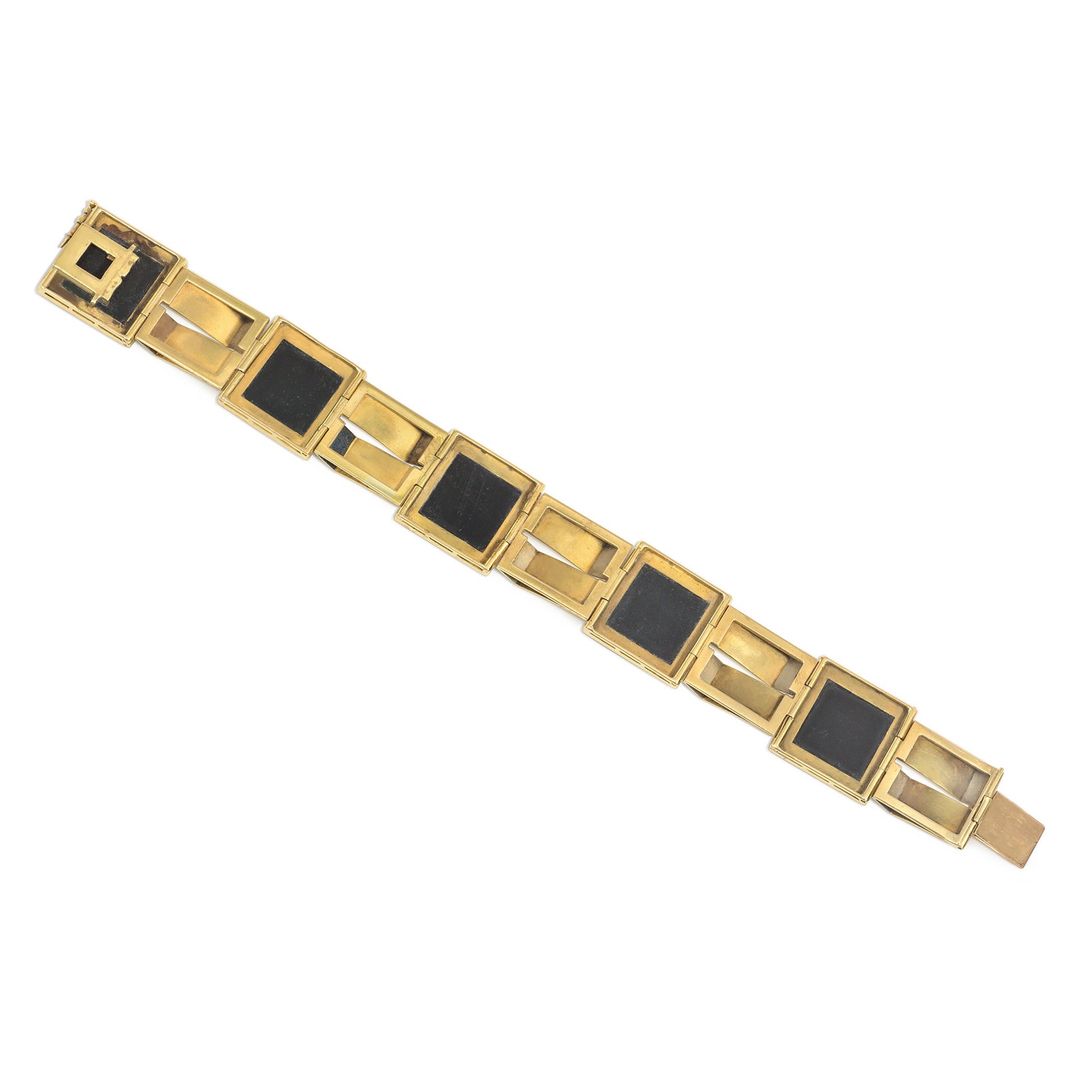 French Art Deco 18KT Yellow Gold Onyx Bracelet back