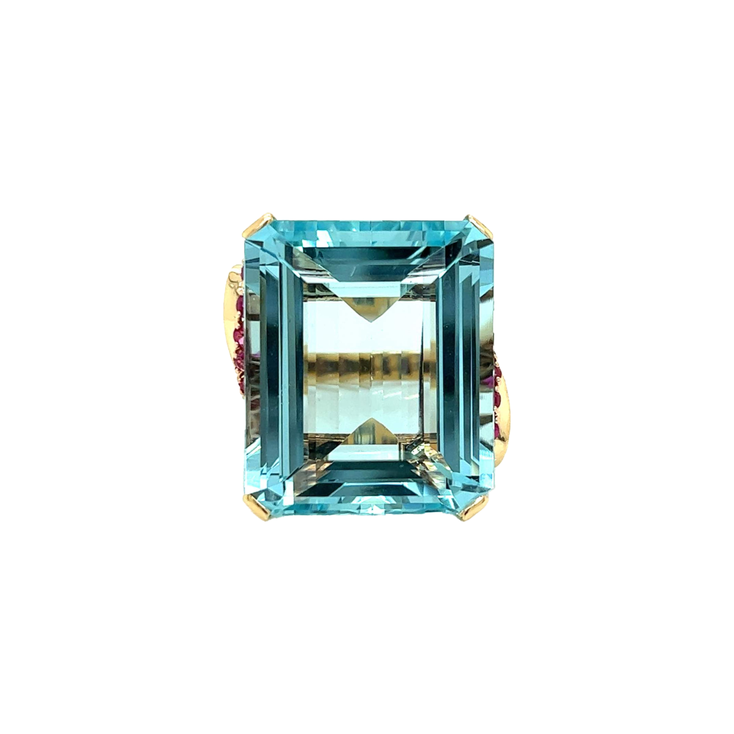 Retro 14KT Yellow Gold Aquamarine & Ruby Ring front