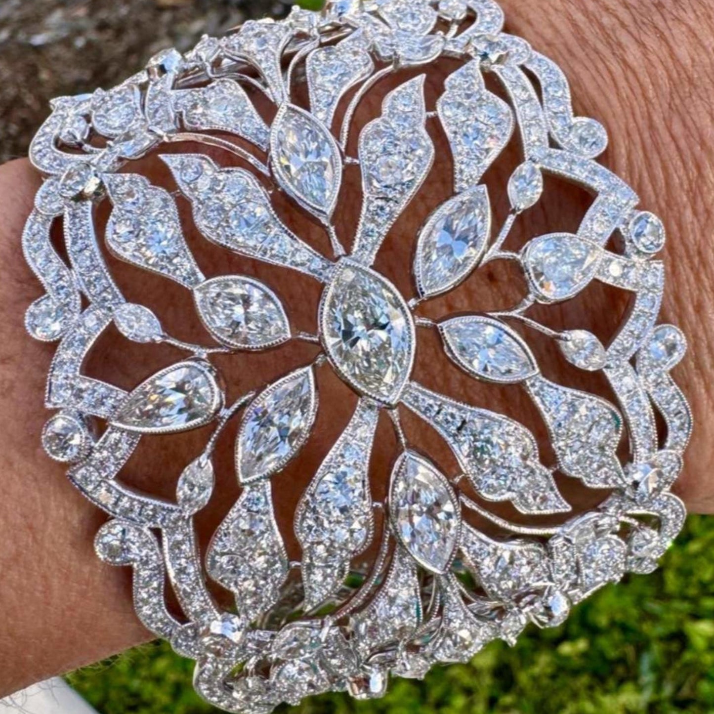 Post-1980s Platinum Diamond Bracelet on wrist