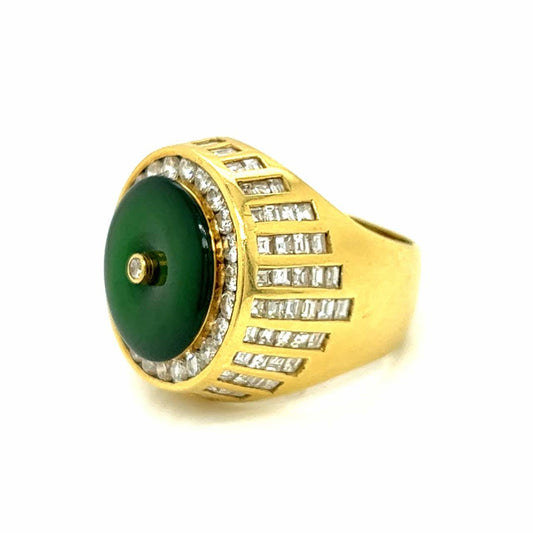 Post-1980s 18KT Yellow Gold Diamond & Jade Ring side