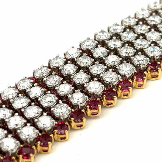 Hammerman Brothers Post-1980s Platinum & 18KT Yellow Gold Diamond & Ruby Bracelet close-up details