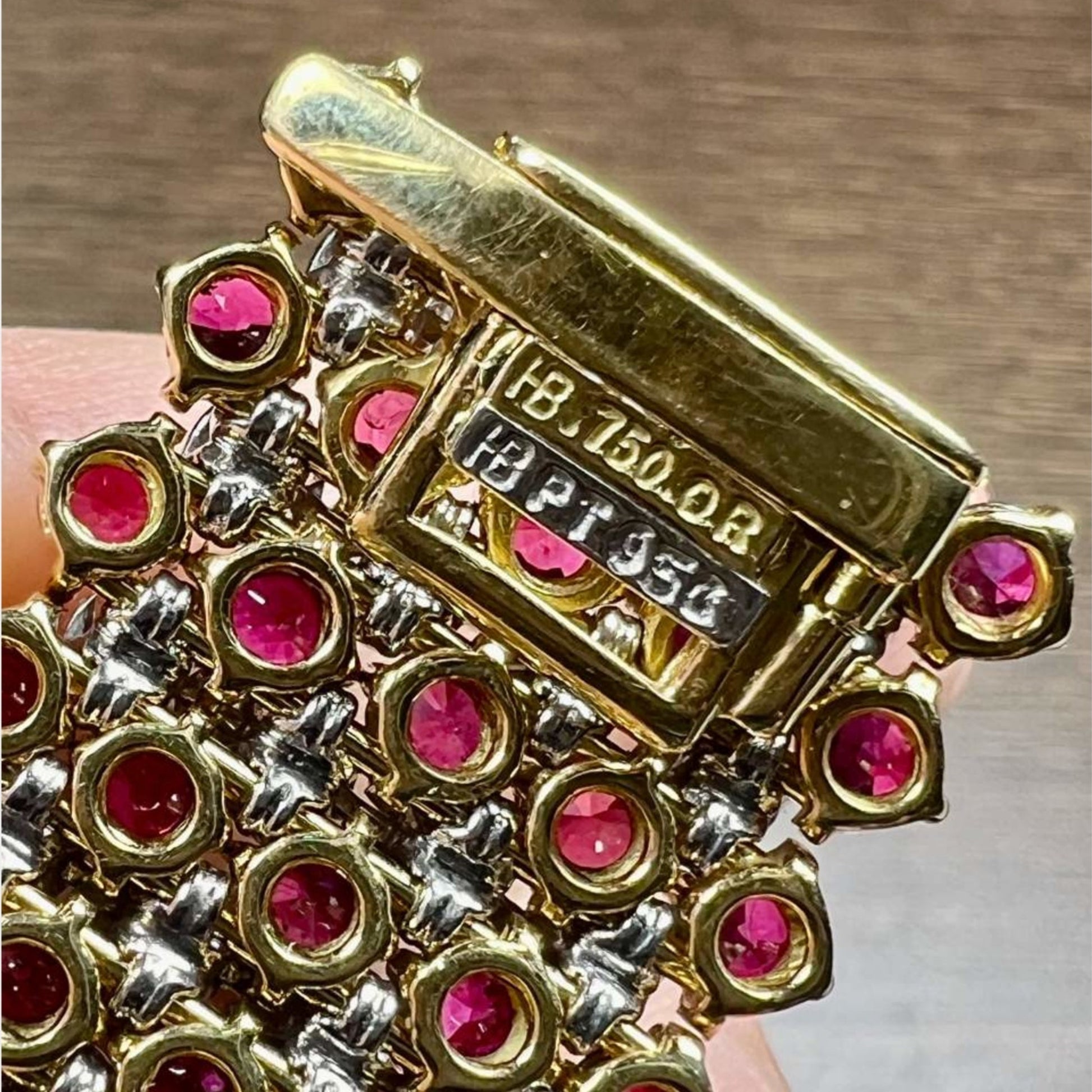 Hammerman Brothers Post-1980s Platinum & 18KT Yellow Gold Diamond & Ruby Bracelet signature