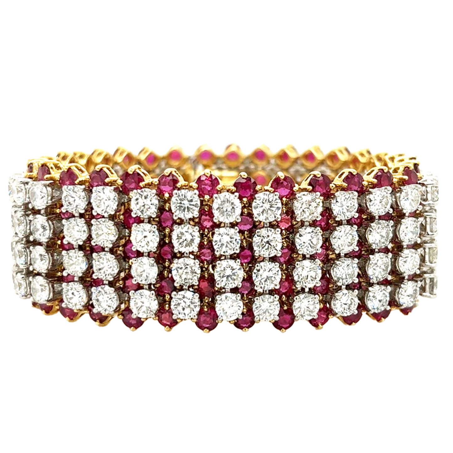 Hammerman Brothers Post-1980s Platinum & 18KT Yellow Gold Diamond & Ruby Bracelet front