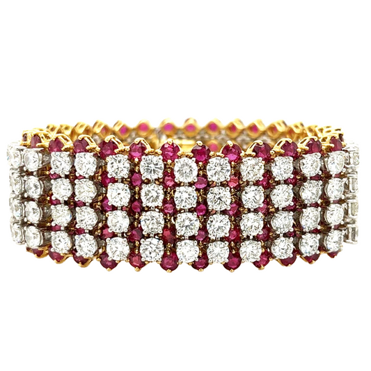 Hammerman Brothers Post-1980s Platinum & 18KT Yellow Gold Diamond & Ruby Bracelet front