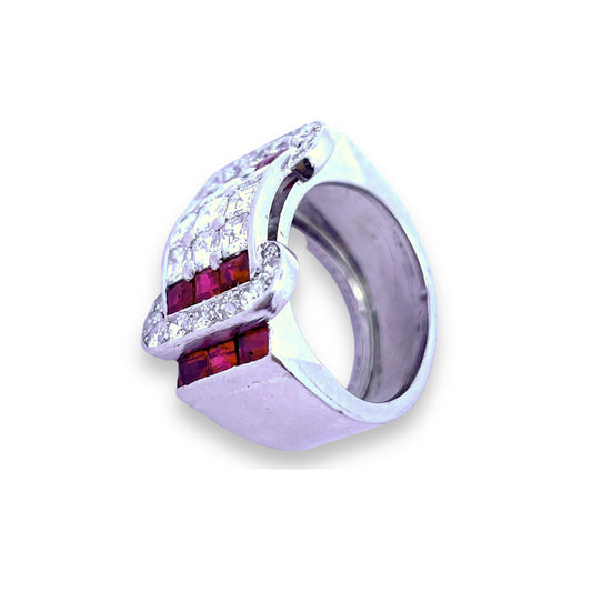 Lacloche Freres London Art Deco Platinum Ruby & Diamond Ring profile