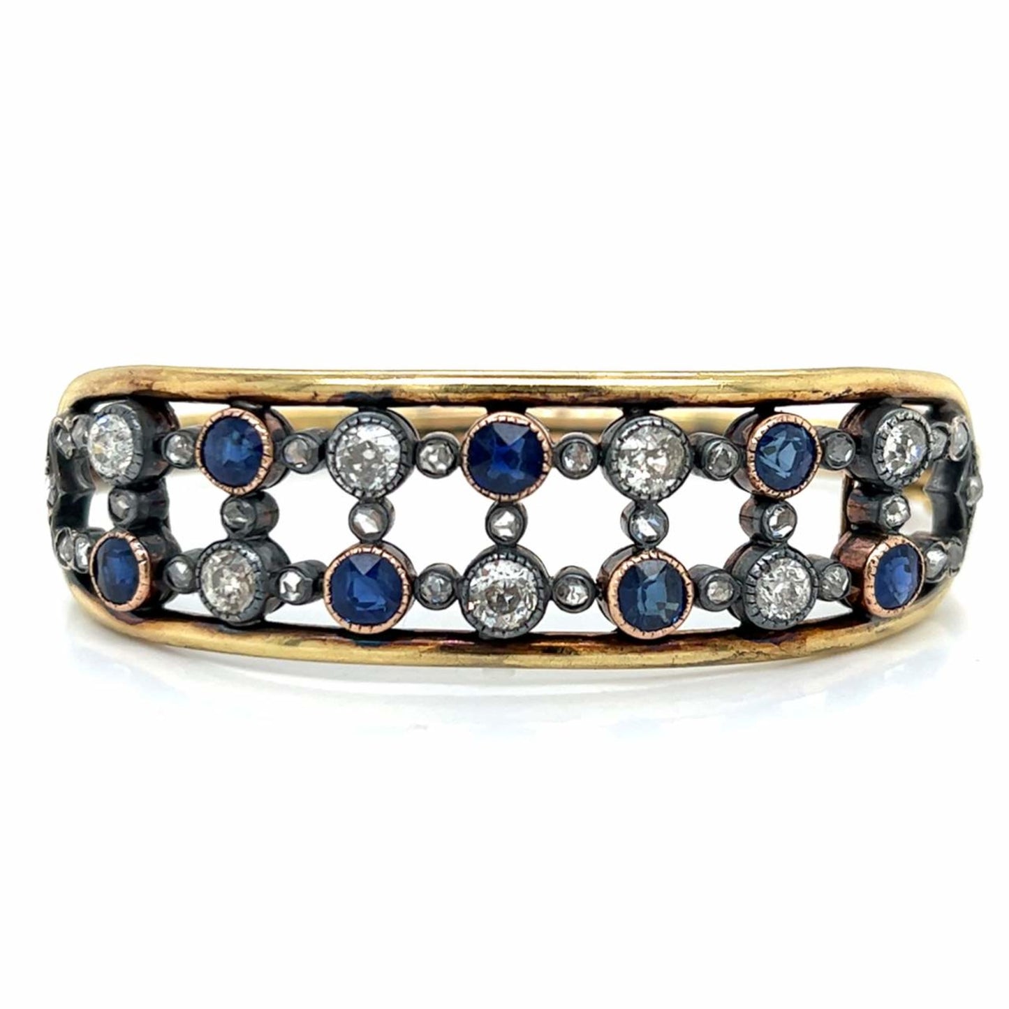 Victorian 18KT Yellow Gold Diamond & Sapphire Bracelet front