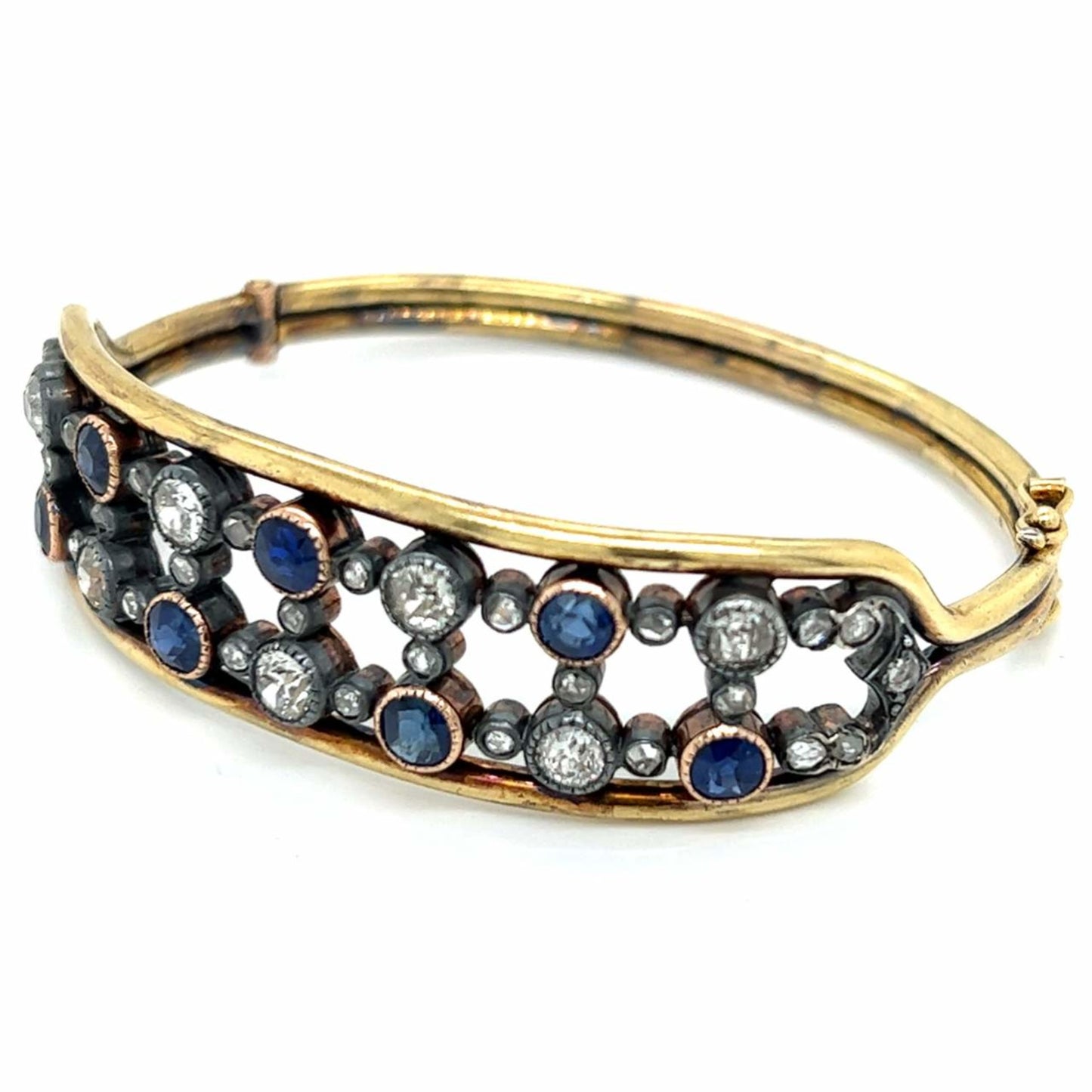 Victorian 18KT Yellow Gold Diamond & Sapphire Bracelet side