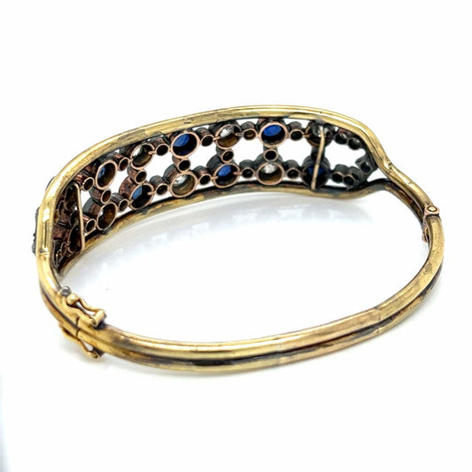 Victorian 18KT Yellow Gold Diamond & Sapphire Bracelet back