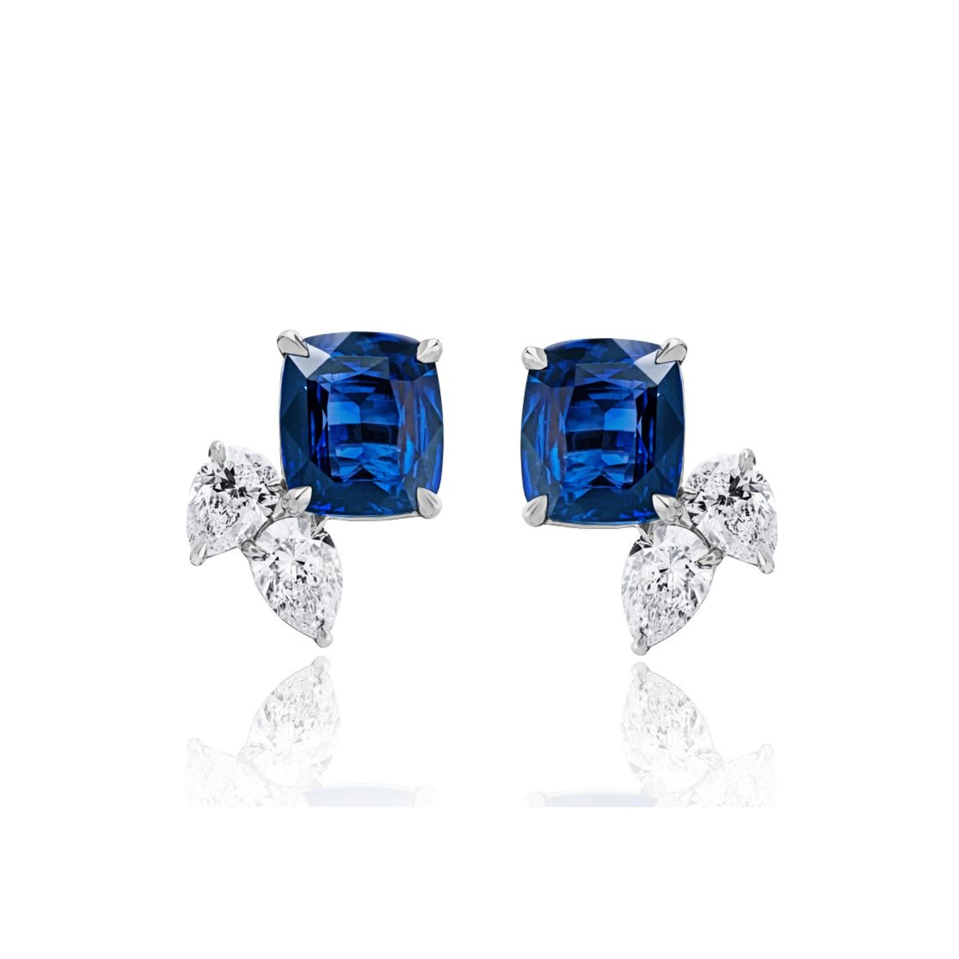 Contemporary Platinum Sapphire & Diamond Earrings front