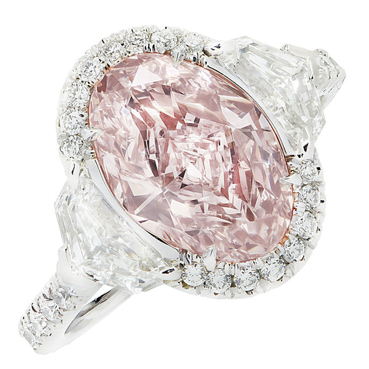 Contemporary Platinum & 18KT Rose Gold Pink & White Diamond Ring front