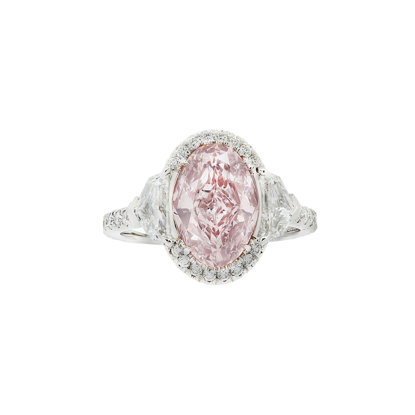 Contemporary Platinum & 18KT Rose Gold Pink & White Diamond Ring front