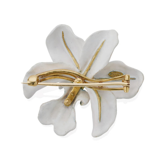 Tiffany & Co. Victorian 18KT Yellow Gold Enamel Orchid Brooch back