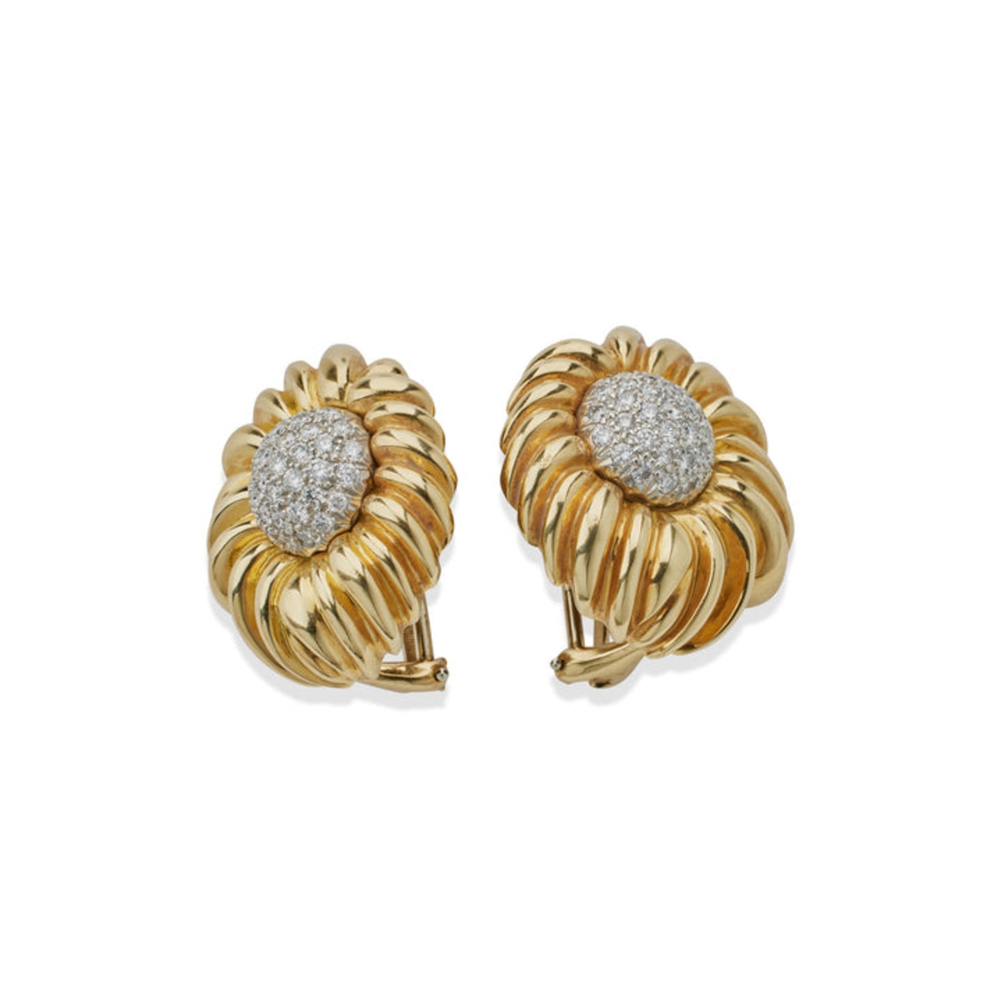 Tiffany & Co. 1970s Platinum & 18KT Yellow Gold Diamond Flower Earrings side