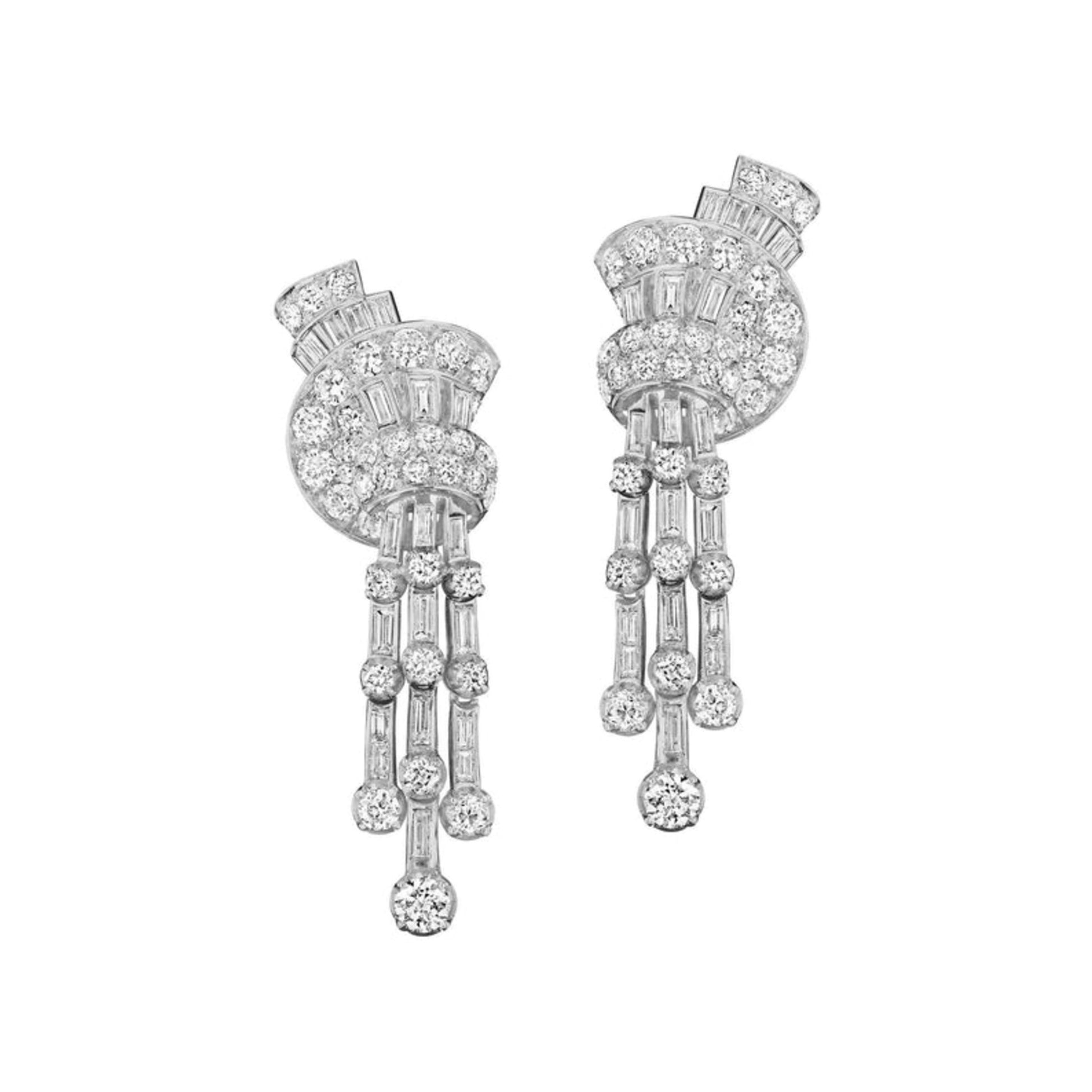 Faraone Italy 1940s Platinum Diamond Earrings front