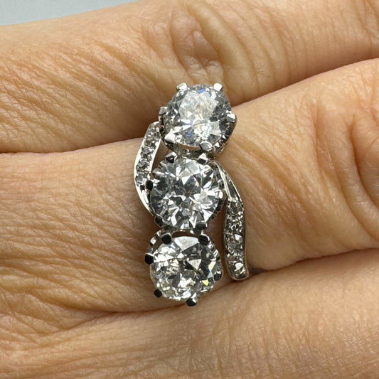 Art Deco Platinum Diamond Ring on finger