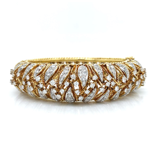 1980s 18KT Yellow Gold Diamond Bangle Bracelet front