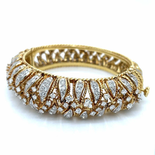 1980s 18KT Yellow Gold Diamond Bangle Bracelet front