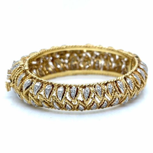 1980s 18KT Yellow Gold Diamond Bangle Bracelet back