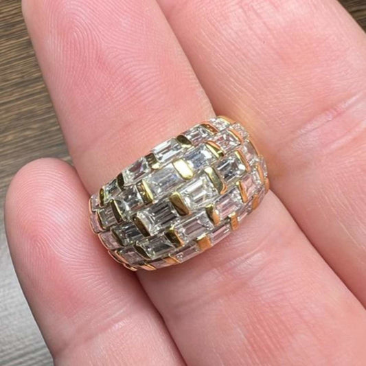 1980s 18KT Yellow Gold Diamond Ring on finger