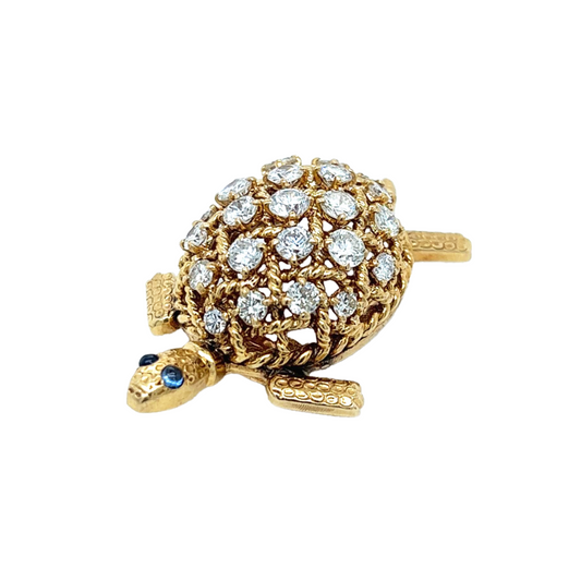 Cartier Paris 1960s 18KT Yellow Gold Diamond & Sapphire Turtle Brooch front