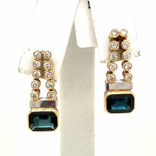 Post-1980s 18KT Yellow Gold Sapphire & Diamond Earrings front