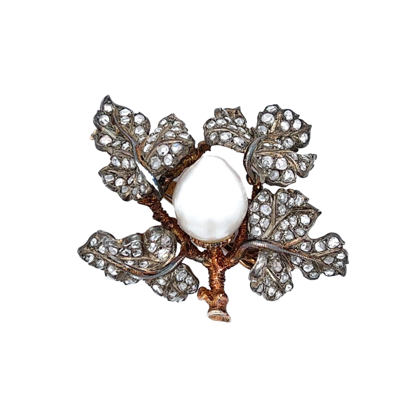 Buccellati 1960s 18KT Yellow Gold Diamond & Natural Pearl Brooch front