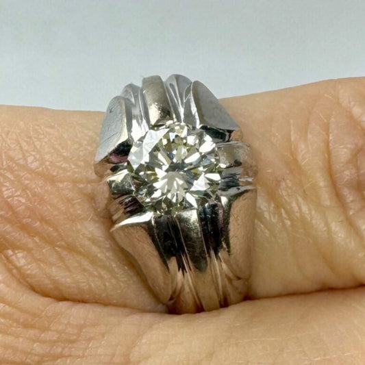 Art Deco Platinum Diamond Ring on finger