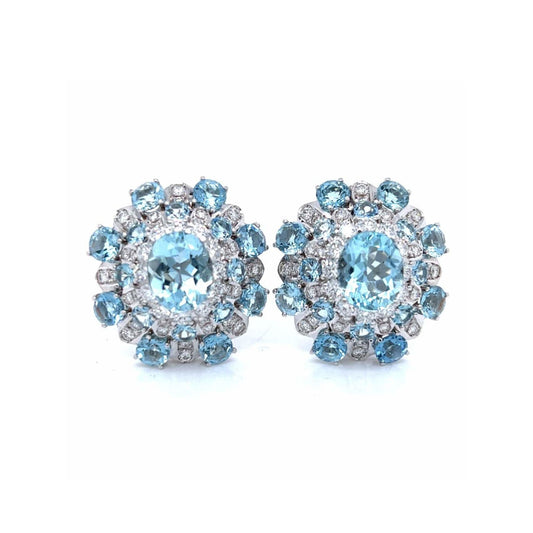 1960s 18KT White Gold Diamond & Aquamarine Earrings front