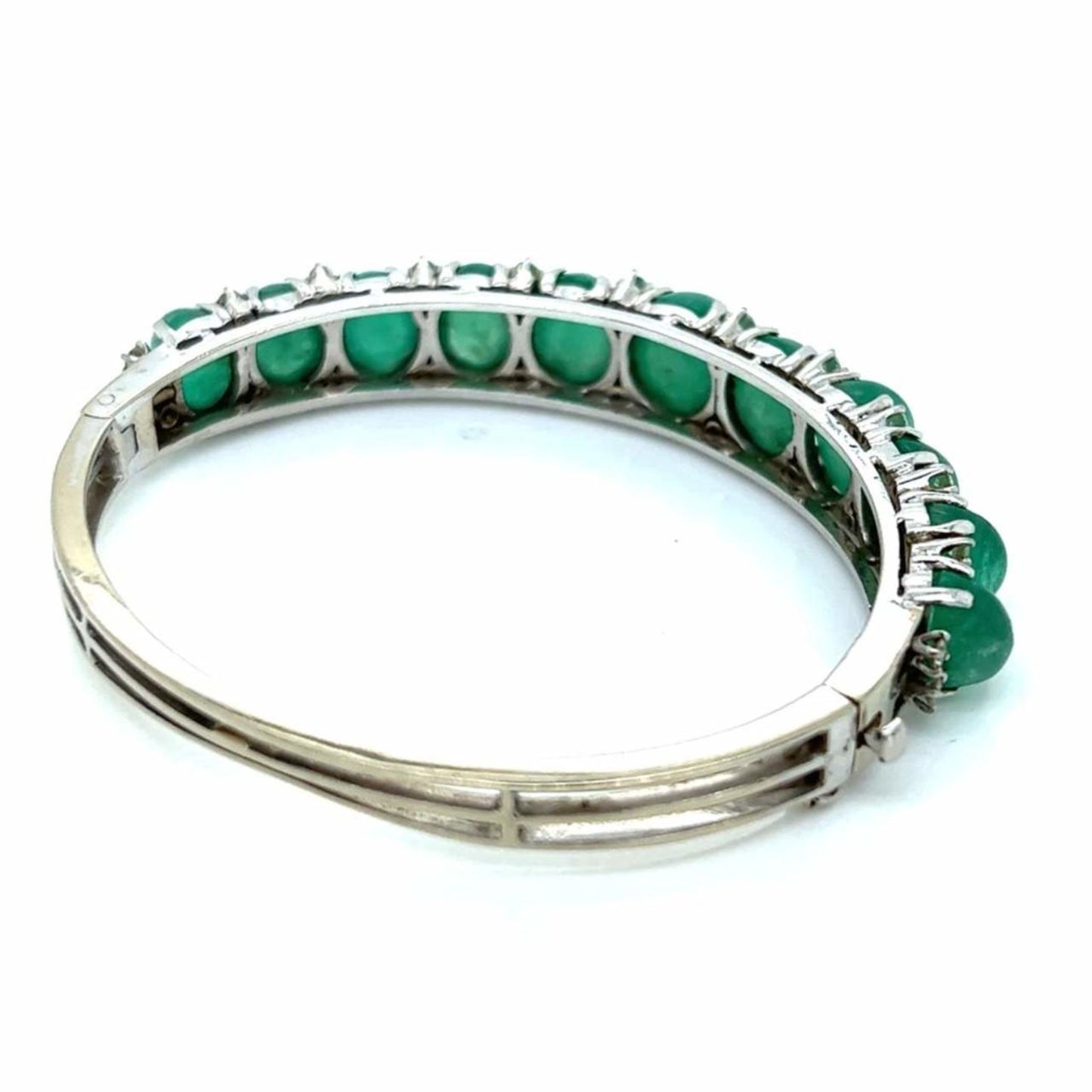 1980s 14KT White Gold Emerald & Diamond Bracelet back