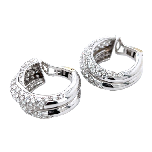 Post-1980s 18KT White Gold Diamond Hoop Earrings side