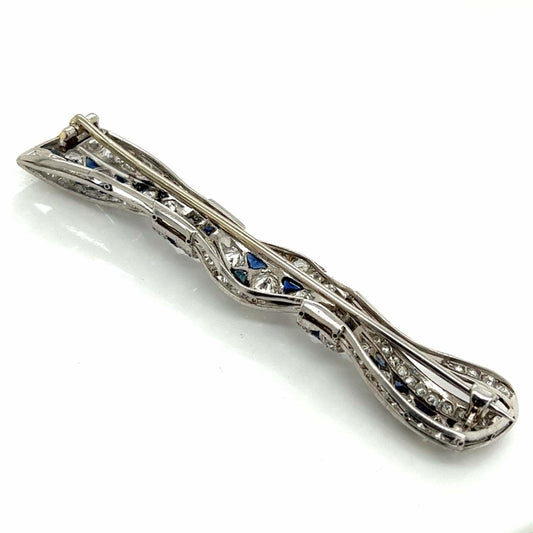 Art Deco Platinum Sapphire & Diamond Brooch back