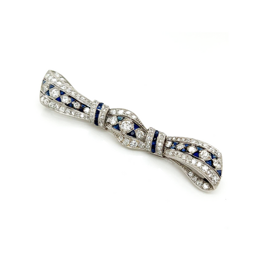 Art Deco Platinum Sapphire & Diamond Brooch front