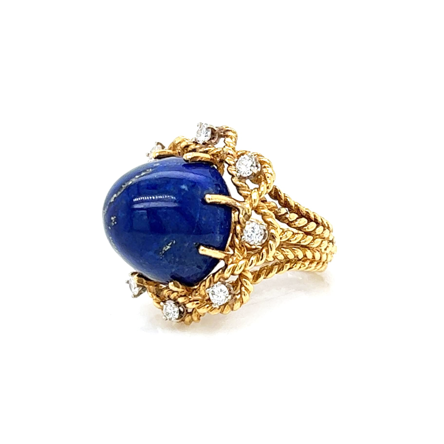 1970s 18KT Yellow Gold Lapis Lazuli & Diamond Ring side