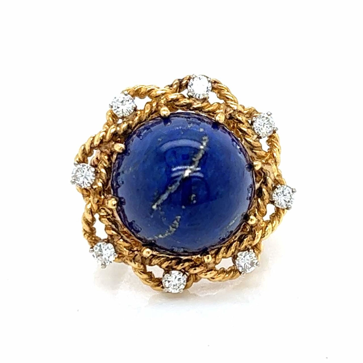 1970s 18KT Yellow Gold Lapis Lazuli & Diamond Ring front