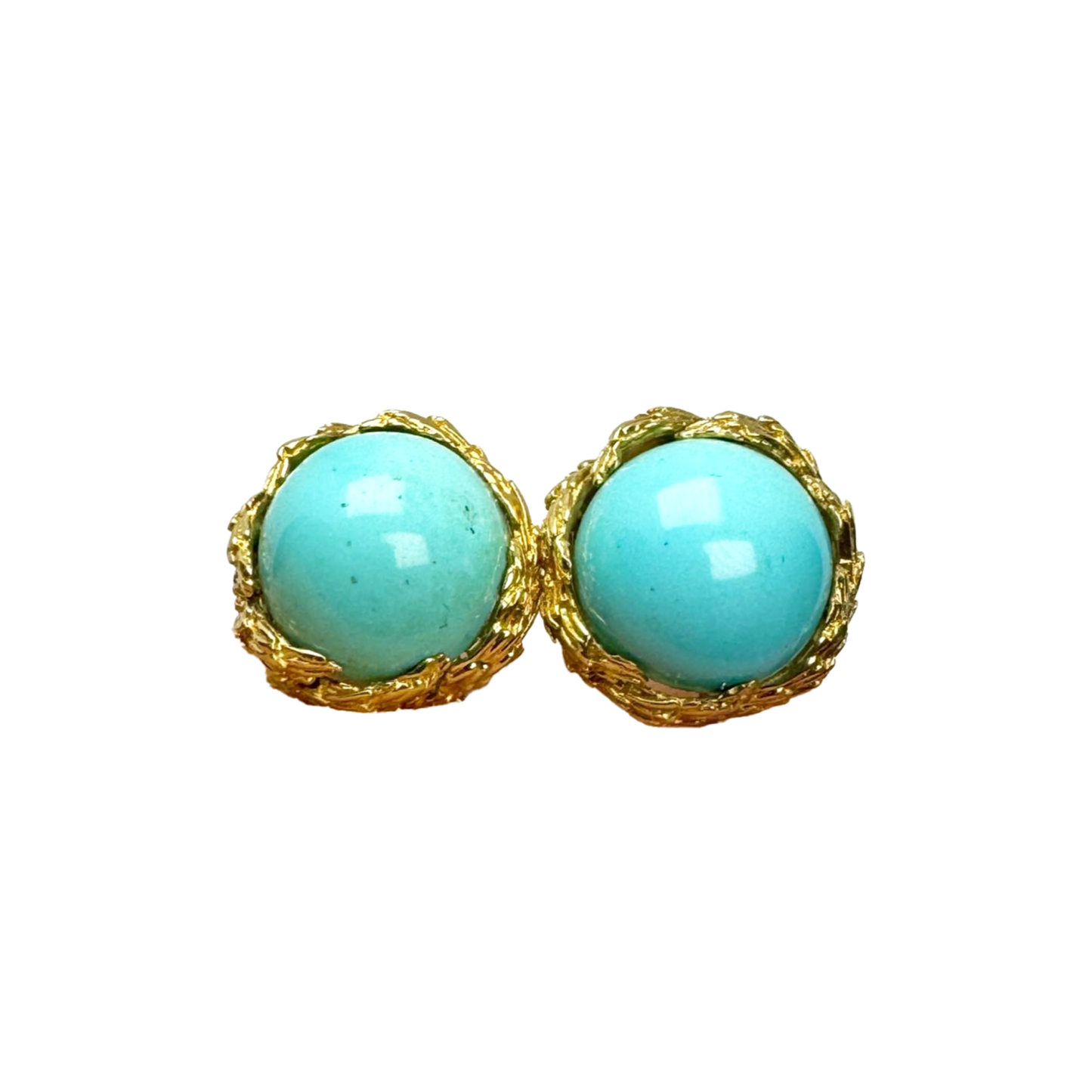 1960s 18KT Yellow Gold Turquoise Earrings front