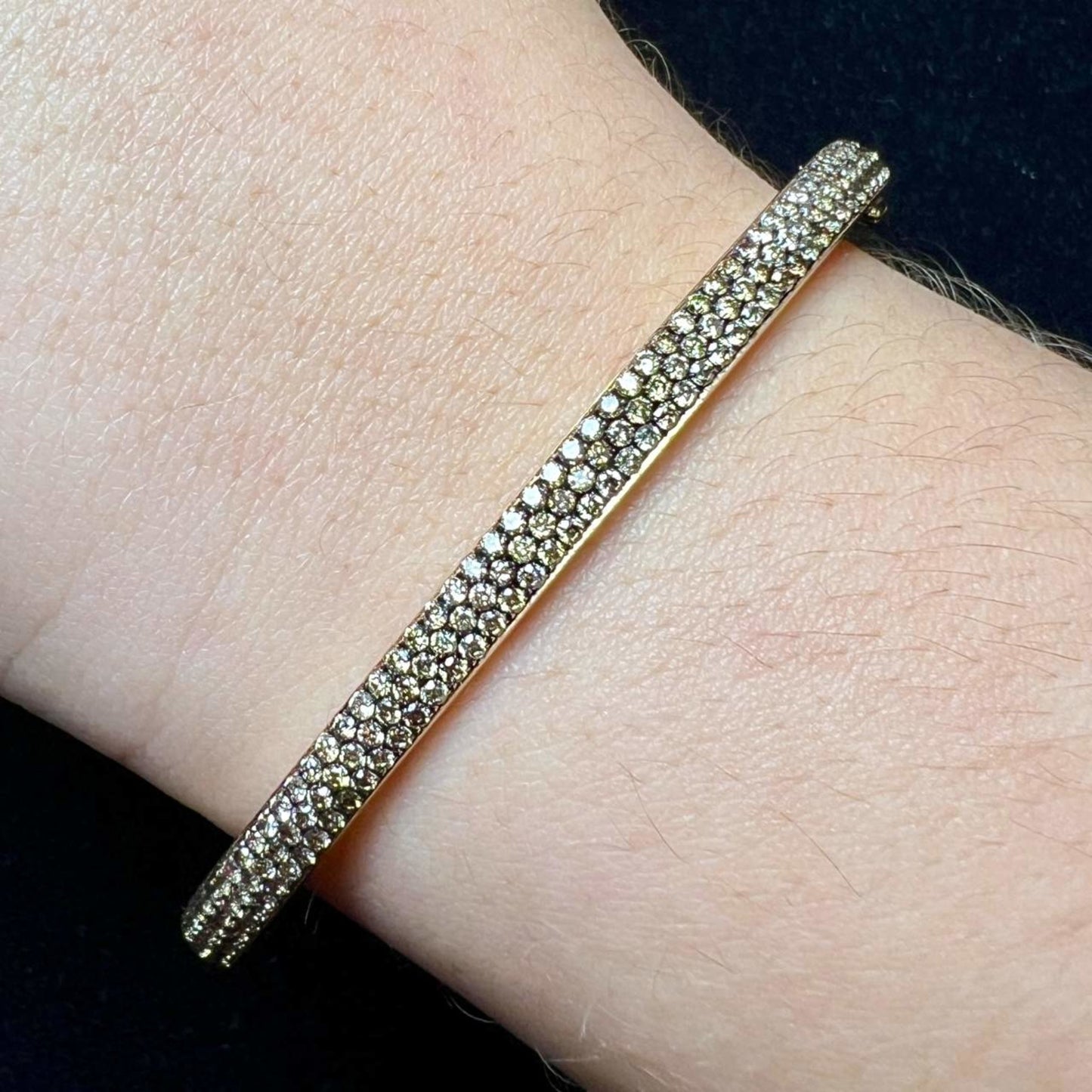 1980s Silver & 18KT Yellow Gold Diamond Bangle Bracelet on wrist