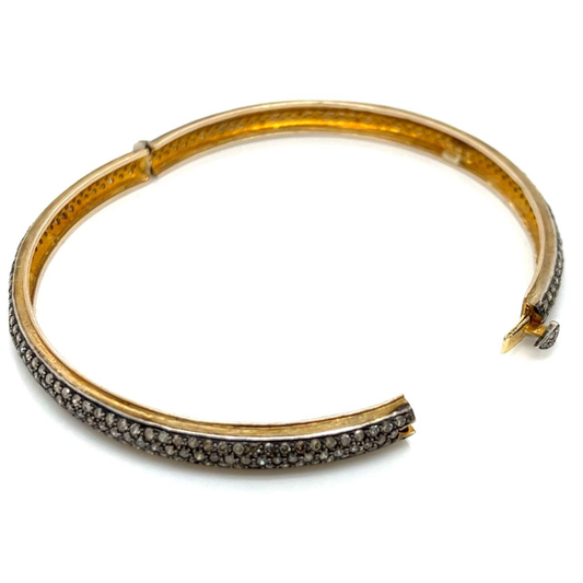 1980s Silver & 18KT Yellow Gold Diamond Bangle Bracelet back