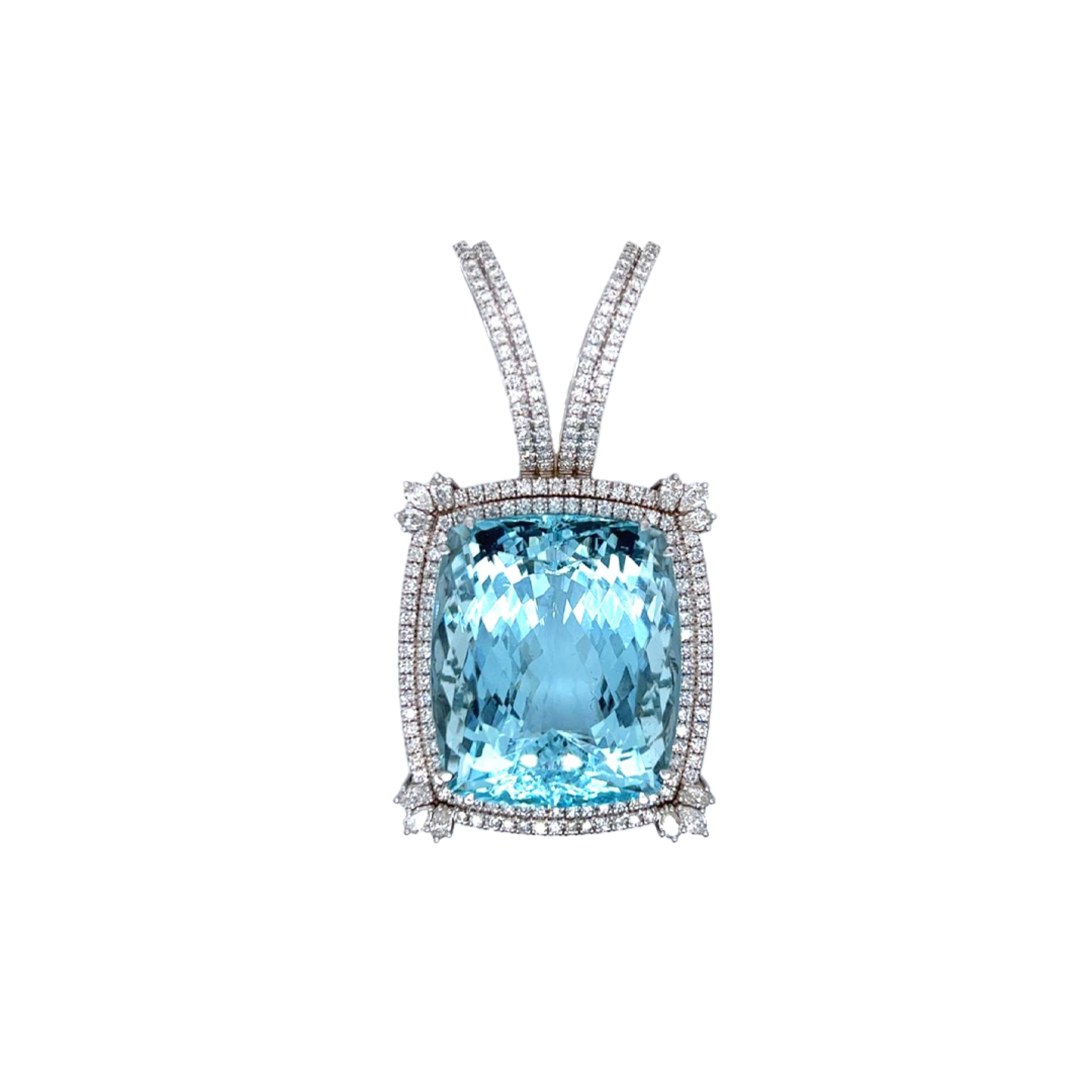 1980s 18KT White Gold Aquamarine & Diamond Pendant front