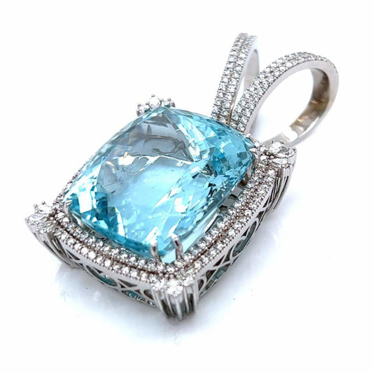 1980s 18KT White Gold Aquamarine & Diamond Pendant side