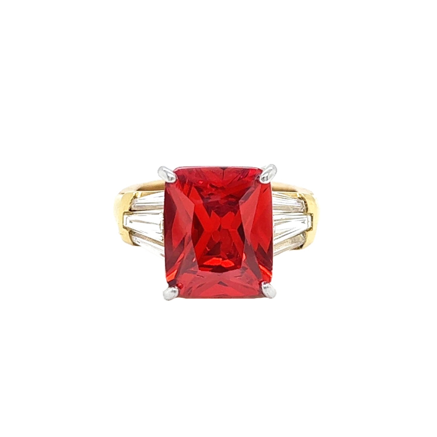 1980s 18KT Yellow Gold Garnet & Diamond Ring front