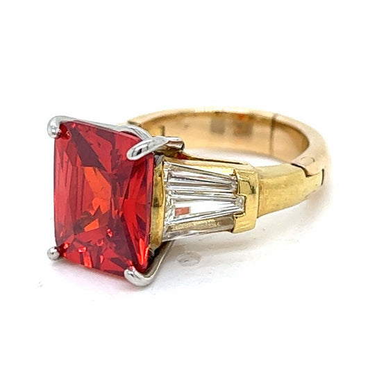1980s 18KT Yellow Gold Garnet & Diamond Ring side